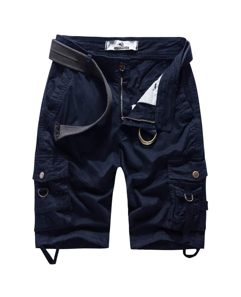 FOURSTEEDS Women's Twill Cotton Knee Length Relaxed Fit Casual Multi-Pocket Bermuda Cargo Shorts Navy Blue US 14